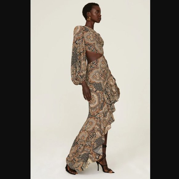 Bronx and Banco Asymmetrical Paisley Dress - Black and Gold - Picture 3 of 11